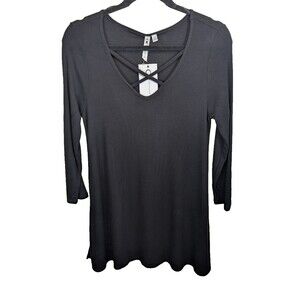 Cable & Gauge Tunic Top Criss Cross Side Slits Soft Cozy Boho Beachy Medium